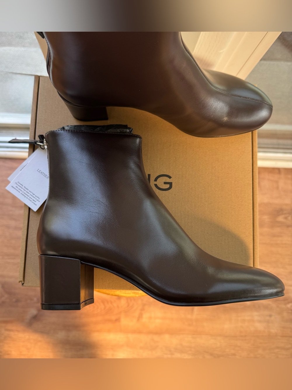 MANGO Claro Genuine Leather Ankle Boots Dark Brown Block Heel Women’s 7.5 NIB - Picture 11 of 16